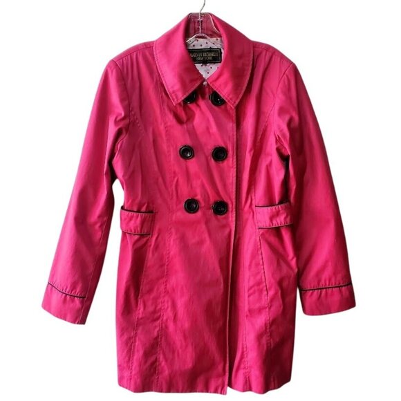 Marvin Richards Pink Trench Coat L Double Breasted Mod Glam Retro Polka Dot - Picture 1 of 8